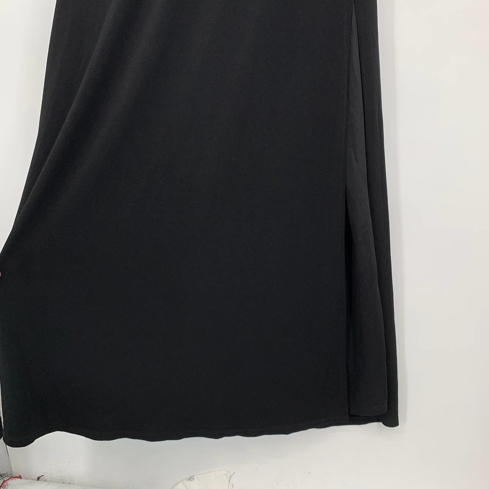 Lulus V Neck Spaghetti Strap Stretch Crepe Maxi Dress Bridesmaid Gown, Black - Picture 4 of 9
